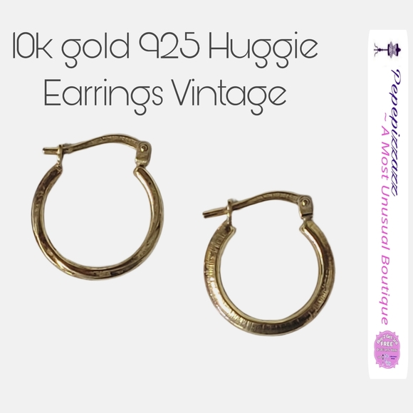 10k Gold /925 sterling silver huggie hoop earrings. Vtg excellent. 😍 - Picture 9 of 9